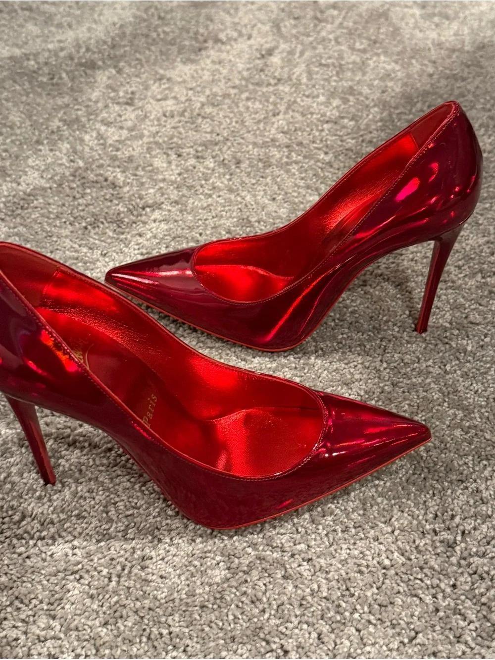 Christian Louboutin Red Patent Pointed-Toe Stiletto Pumps - Picture 5 of 8